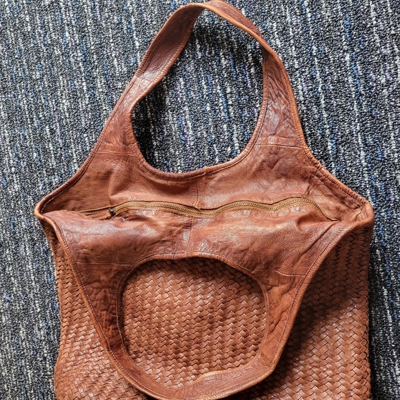 Platania Large Leather Brown Woven Tote Bag - Boho Chic! - Picture 6 of 15